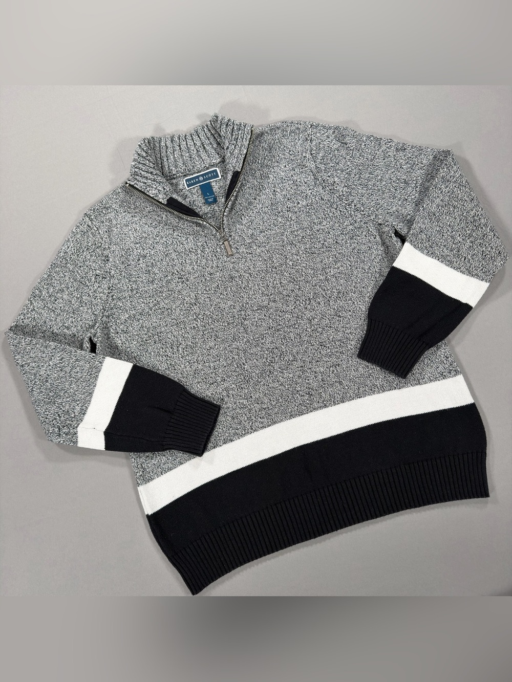Karen Scott Women's Sweater Large L 100% Cotton Striped Grey White Black Knit - Picture 9 of 9